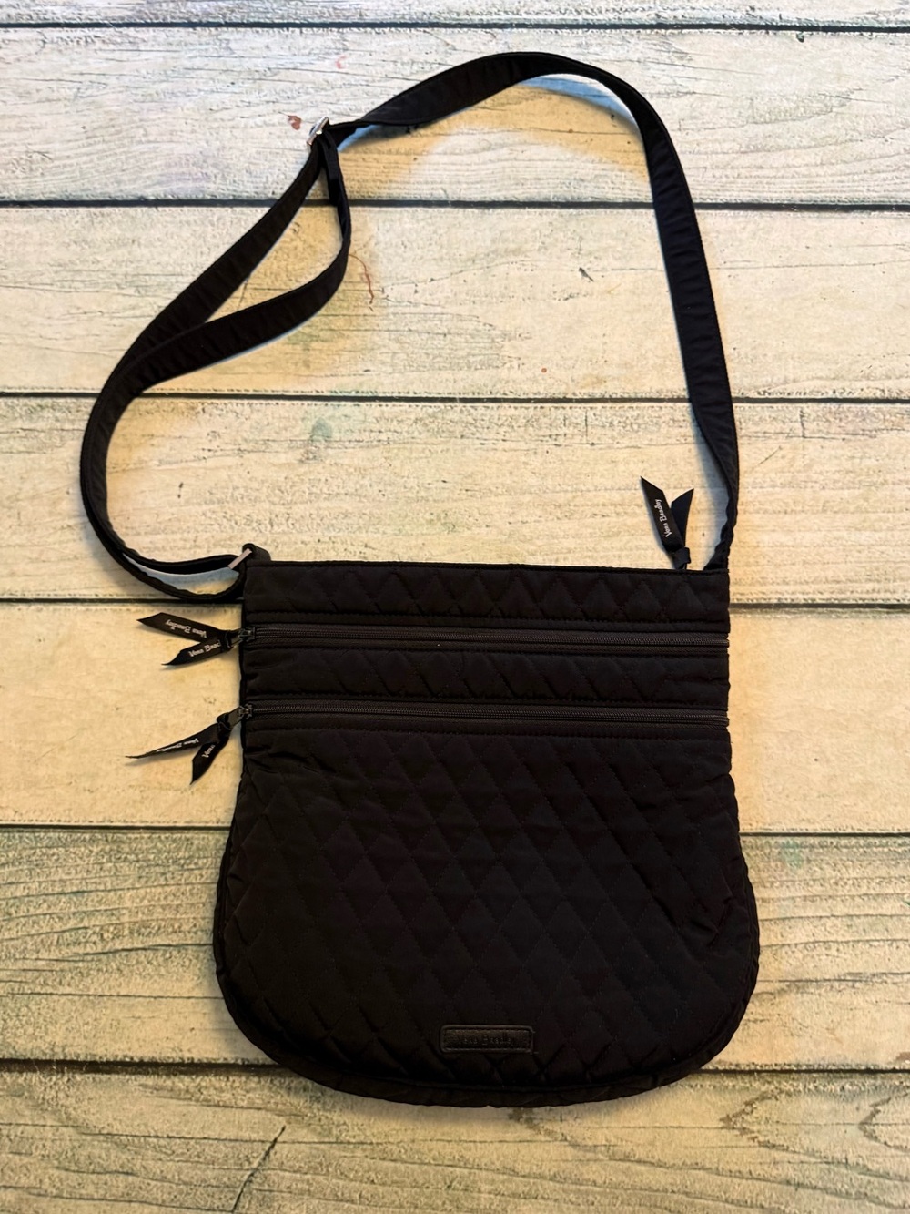 Vera Bradley black quilted triple zipper hipster crossbody.